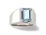 14K White Gold Genuine Emerald-cut Aquamarine Men's Ring