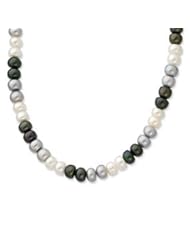 Sterling Silver 6-7mm FW Cult. Pearl 18in Black/White/Grey Necklace