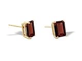 14K Yellow Gold Genuine Emerald-cut Garnet Stud Earrings