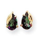 14k 8x5 Mystic Fire With Leaf Stud Earrings