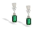 14K White Gold Emerald-cut Created Emerald and Diamond Dangle Drop Earrings