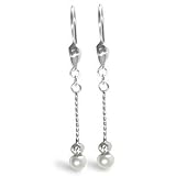 Sterling Silver 2 inch Pearl Drop Earrings