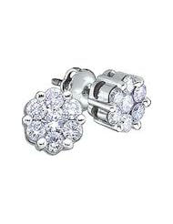 14k White Gold Round Natural Diamond Flower Cluster Womens Ladies Screwback Stud Fashion Earrings - .50 (1/2) Ct.t.w.