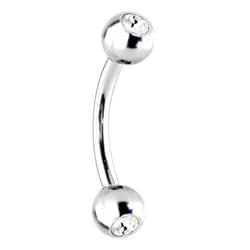Solid 14kt White Gold Cubic Zirconia Eyebrow Ring 16 Gauge 5/16