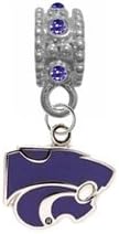 Kansas State Wildcats PURPLE Rhinestone/Gem Charm with Connector - Universal European Slide On Charm - "Classic &amp; Original Style" Perfect For Bracelets, Necklaces, &amp; DIY Jewelry
