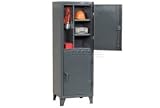 Heavy Duty Personnel Locker Double Tier 26x24x78 2 Doors Assembled Gray