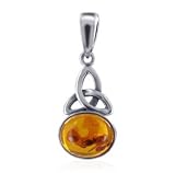 Celtic Knot Oval Brown Amber Pendant Sterling Silver Charm