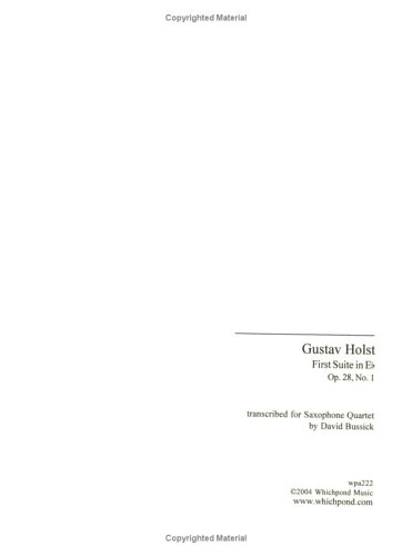 First Suite in E Flat: Transcribed for Saxophone Quartet for Sale