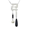 14k White Gold, Diamond, Pearl & Onyx "Cartier Inspired" Necklace(0.40 ctw)
