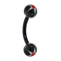 BIOPLAST Black RED ASTRO STAR Eyebrow Ring