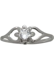 10 Karat White Gold Genuine White Topaz Flower Solitaire Baby Ring