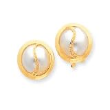 14k 14-15mm .06ct Diamond and Mabe Cultured Pearl Earrings