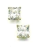 14k Yellow 8 mm Square CZ Friction-Back Stud Earrings