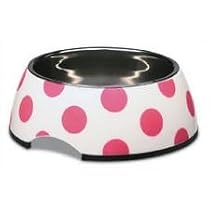 Petmate Stainless Style Small Pet Bowl White with Pampered Pink Dots