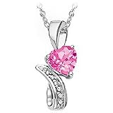 10kt. White Gold, Lab Created Pink Sapphire & Diamond Heart Pendant