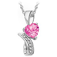 10kt. White Gold, Lab Created Pink Sapphire & Diamond Heart Pendant