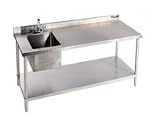 48 L X 30 W 14 Gauge Stainless Workbench W/ Undershelf And Left Sink