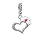 Open Heart with Nurse Hat Silver Plated European Charm Dangle Bead [Jewelry]