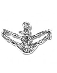 Sterling Silver 3D Cheerleader Sports Charm Doing Toe Touch Jumping Split