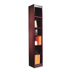 Narrow Profile Bookcase, Wood Veneer, 6-Shelf, 12w x 12d x 72h, Mahogany