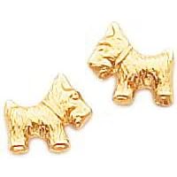 14K Gold Mini Scottish Terrier Stud Earrings Jewelry