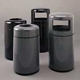 Atrium Fiberglass Trash Container, Radius Top, 28 Gallon, Black, Round RUB911100BLA
