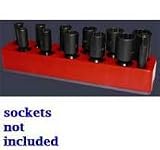3/8 In Drive Swivel / Impact Metric Socket Organizer w/ Magnetic Base - Rocket Red