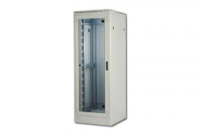 DIGITUS Netzwerkschrank 48,3cm 19Zoll 26HE grau 6/10 H1310mmxB600mmxT1000mm mit Glastuer inkl. 28xMontageschrauben-Set bis 500KG