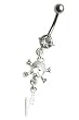 Stainless Steel Dangle Belly Ring with Clear CZ - Skull - Sold Individually