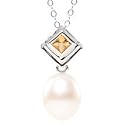 14k Cultured Pearl and Genuine Citrine Pendant with Chain