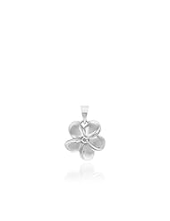 Plumeria Necklace Pendant with Diamond in 14K White Gold-11mm