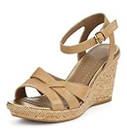 Footglove™ Fashion Leather Wide Fit Ankle Strap Wedge Sandals