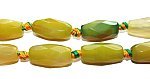 Agate faceted barrel beads (10x20mm, 14 beads, yellow with green)