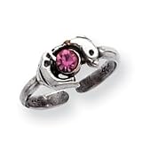 Sterling Silver Antiqued Pink CZ Dolphin Toe Ring