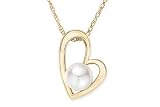 5-6mm Cultured Freshwater Pearl 14K Yellow Gold Heart Pendant w/Chain
