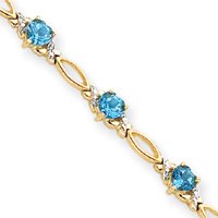14k Blue Topaz and Diamond Bracelet - 7 Inch - 5mm - Lobster Claw - JewelryWeb