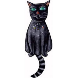 Cat Wall Clock - Black Cat (Black Grey) (19 tall) by Pink Cloud