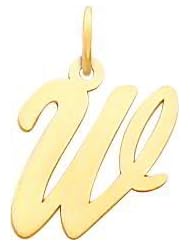 14K Yellow Gold Medium Script Initial Letter W Charm