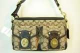 Coach Legacy Signature Shoulder Handbag/Purse ~ Black/Khaki In Color