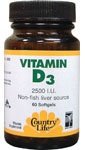 Country Life Vitamin D3 2500 iu, 200 softgels
