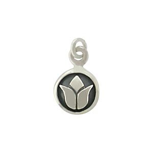 Small Round Raised Lotus Flower Charm for Bracelets or Necklaces in Sterling Silver, #8365