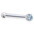 Solid 18KT White Gold (December) 1.5mm Genuine Topaz Nose Bone - 18 Gauge