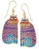Clearly Charming Kaytie Purple Gold Sandstone Finish Drop Earrings by Laurel Burch ( cat jewelry, kitten, kitty, feline, animal)