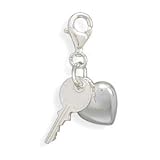 Heart and Key Charm Sterling Silver Lobster Clasp
