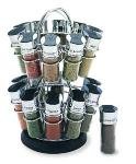 Spice Rack, Revolving Flower, Holds 20, Chrome/Black Flip-Top Lid, Filled