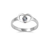 925 Sterling Silver Baby Heart Ring with Aquamarine CZ Stone - Packaged in Gift Pouch