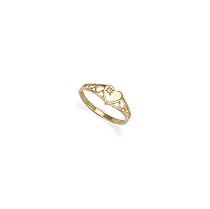 Jewelco London 9ct Solid gold hand finished heart-shaped signet design baby Ring hand-set with single stone