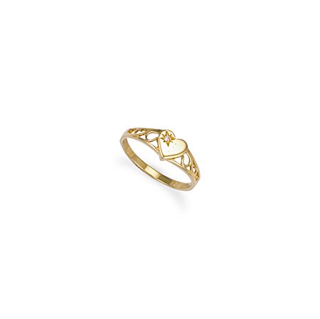 Jewelco London 9ct Solid gold hand finished heart-shaped signet design baby Ring hand-set with single stone