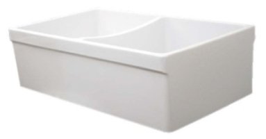 Whitehaus WHQDB532-WH Farmhaus Quatro Alcove 33-Inch Reversible Double Bowl Fireclay Sink with Front Apron