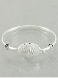 Designer Inspired Shell Bracelet | - Cuff / Hinge / Bangle | - Metal Works | 2.25 Inch | Antique Silver | SEA Life
